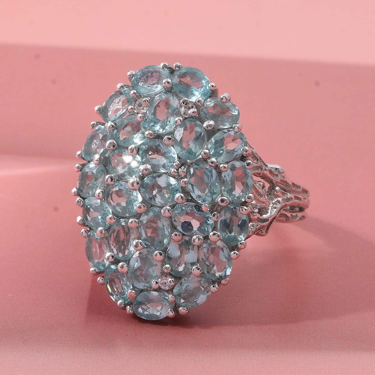 D'Joy Betroka Blue Apatite and White Zircon 5.00 ctw Forest Radiance Ring in Rhodium Over Sterling Silver (Size 5.0)