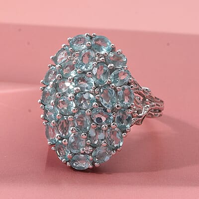 D'Joy Betroka Blue Apatite and White Zircon 5.00 ctw Forest Radiance Ring in Rhodium Over Sterling Silver (Size 5.0)