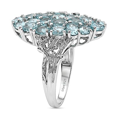 D'Joy Betroka Blue Apatite and White Zircon 5.00 ctw Forest Radiance Ring in Rhodium Over Sterling Silver (Size 5.0)