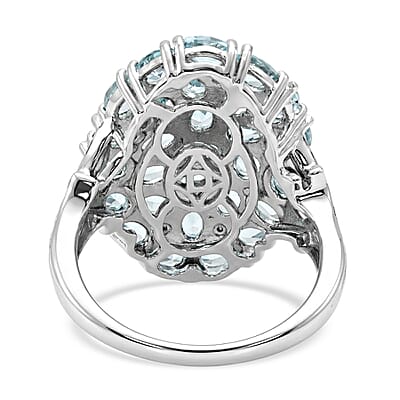 D'Joy Betroka Blue Apatite and White Zircon 5.00 ctw Forest Radiance Ring in Rhodium Over Sterling Silver (Size 5.0)