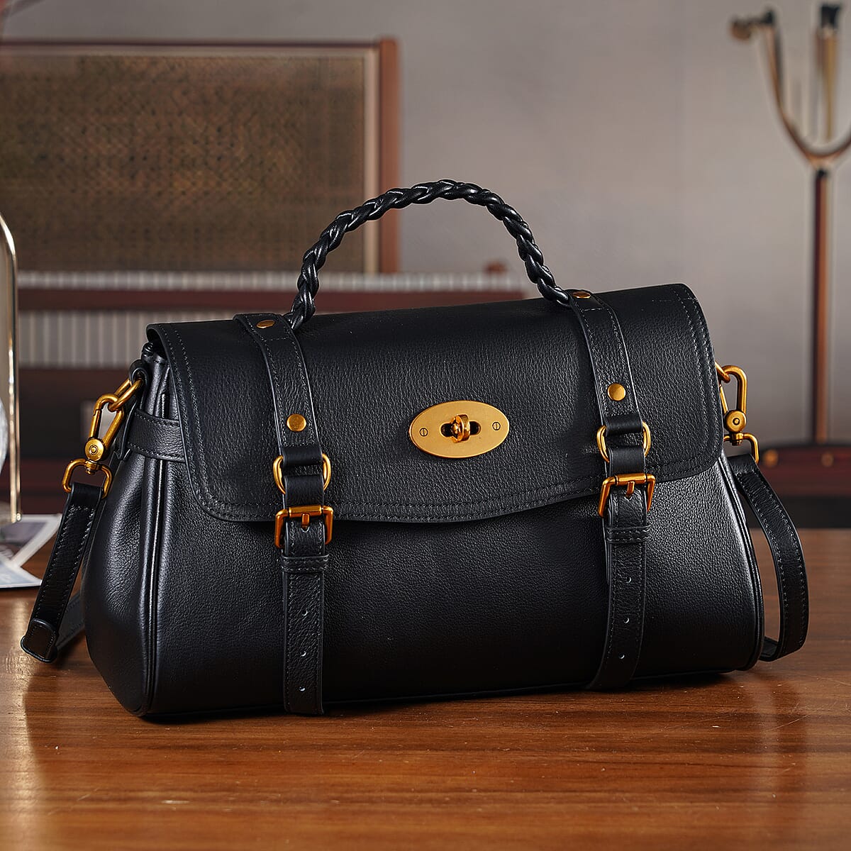 La Marey Black Genuine Leather Crossbody Bag image number 1