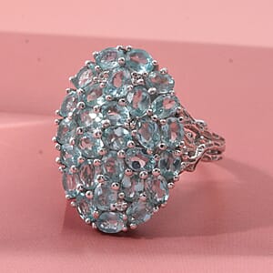D'Joy Betroka Blue Apatite and White Zircon 5.00 ctw Forest Radiance Ring in Rhodium Over Sterling Silver (Size 8.0)