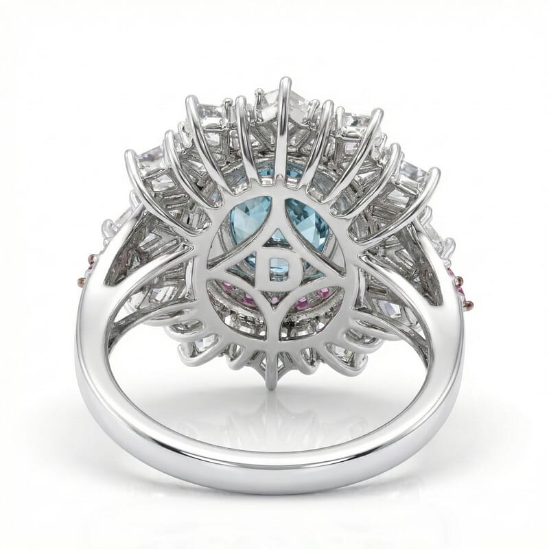 D'Joy Cambodian Blue Zircon and Multi Gemstone 8.00 ctw Imperial Bloom Crown Ring in Rhodium Over Sterling Silver (Size 6.0)