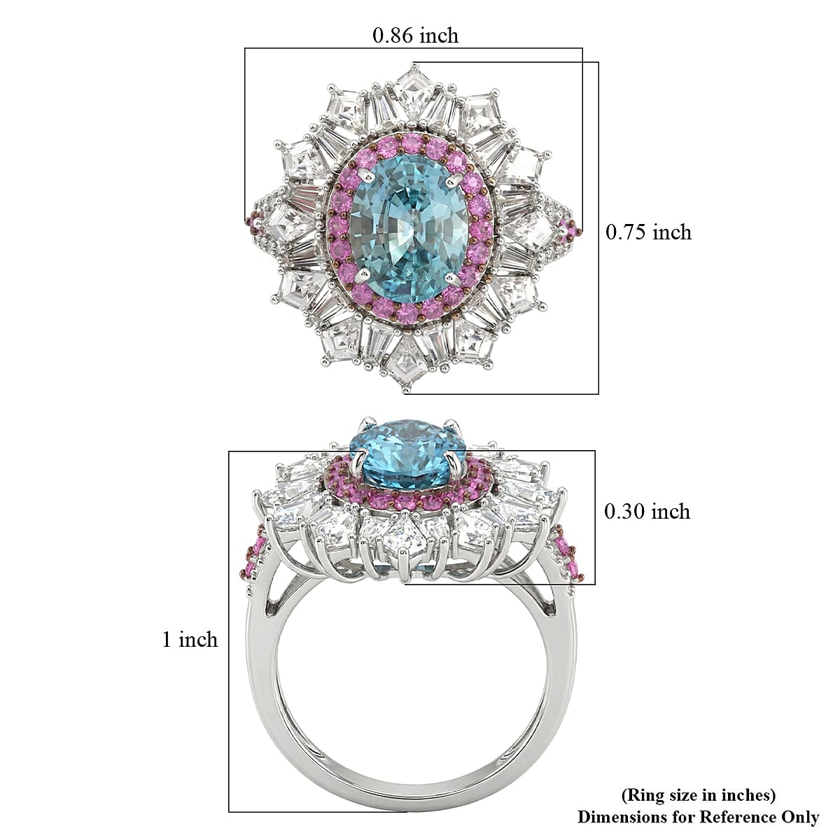 D'Joy Cambodian Blue Zircon and Multi Gemstone 8.00 ctw Imperial Bloom Crown Ring in Rhodium Over Sterling Silver (Size 6.0) image number 5
