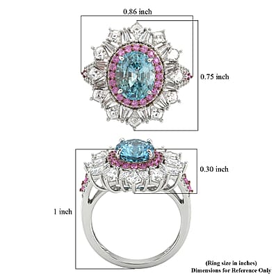 D'Joy Cambodian Blue Zircon and Multi Gemstone 8.00 ctw Imperial Bloom Crown Ring in Rhodium Over Sterling Silver (Size 7.0)