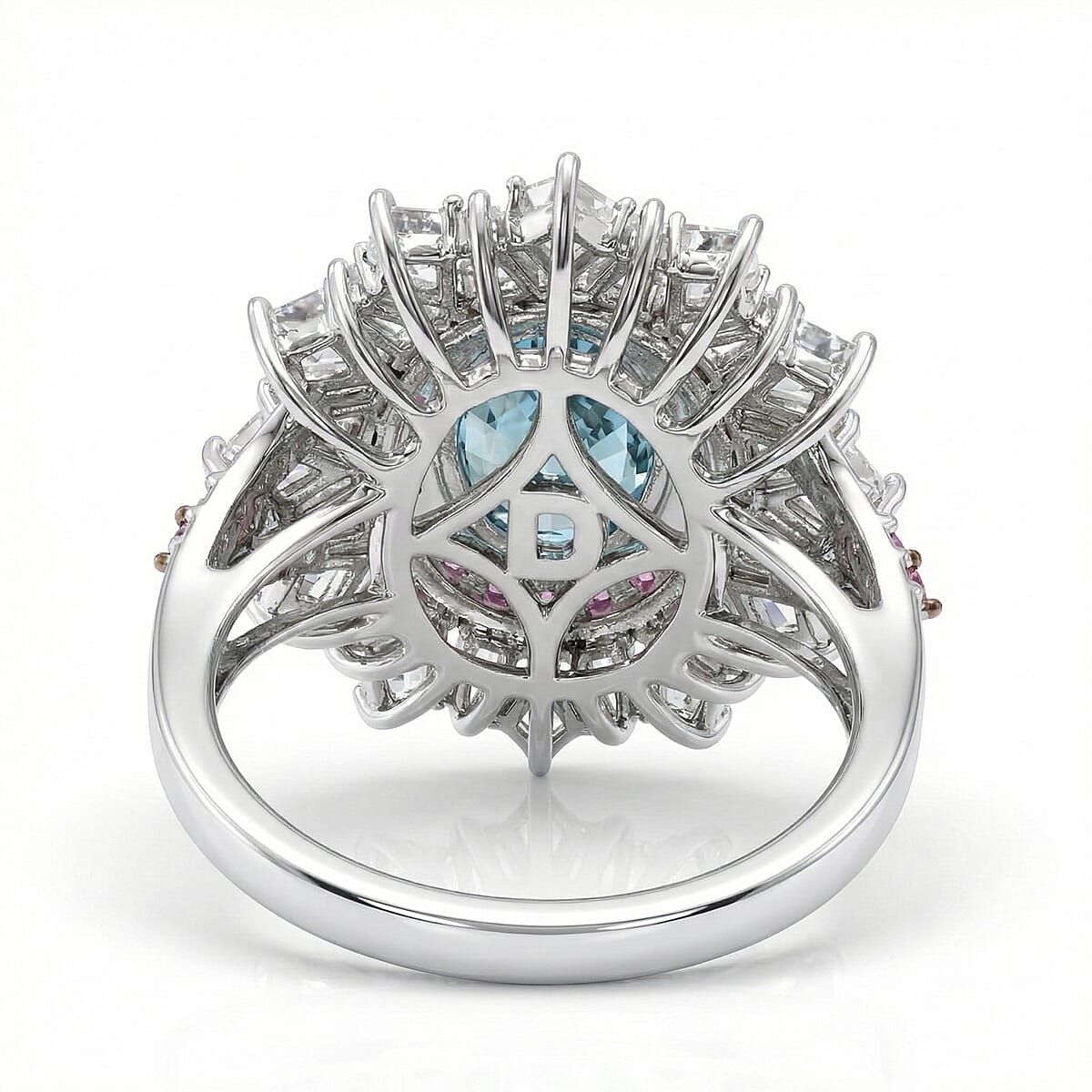D'Joy Cambodian Blue Zircon and Multi Gemstone 8.20 ctw Ring in Rhodium Over Sterling Silver (Size 9.0) image number 4