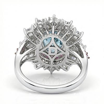 D'Joy Cambodian Blue Zircon and Multi Gemstone 8.00 ctw Imperial Bloom Crown Ring in Rhodium Over Sterling Silver (Size 9.0)