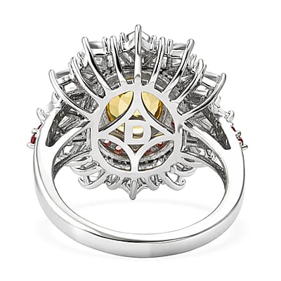 D'Joy Golden Zircon and Multi Gemstone 7.85 ctw Imperial Bloom Crown Ring in Rhodium Over Sterling Silver (Size 10.0)