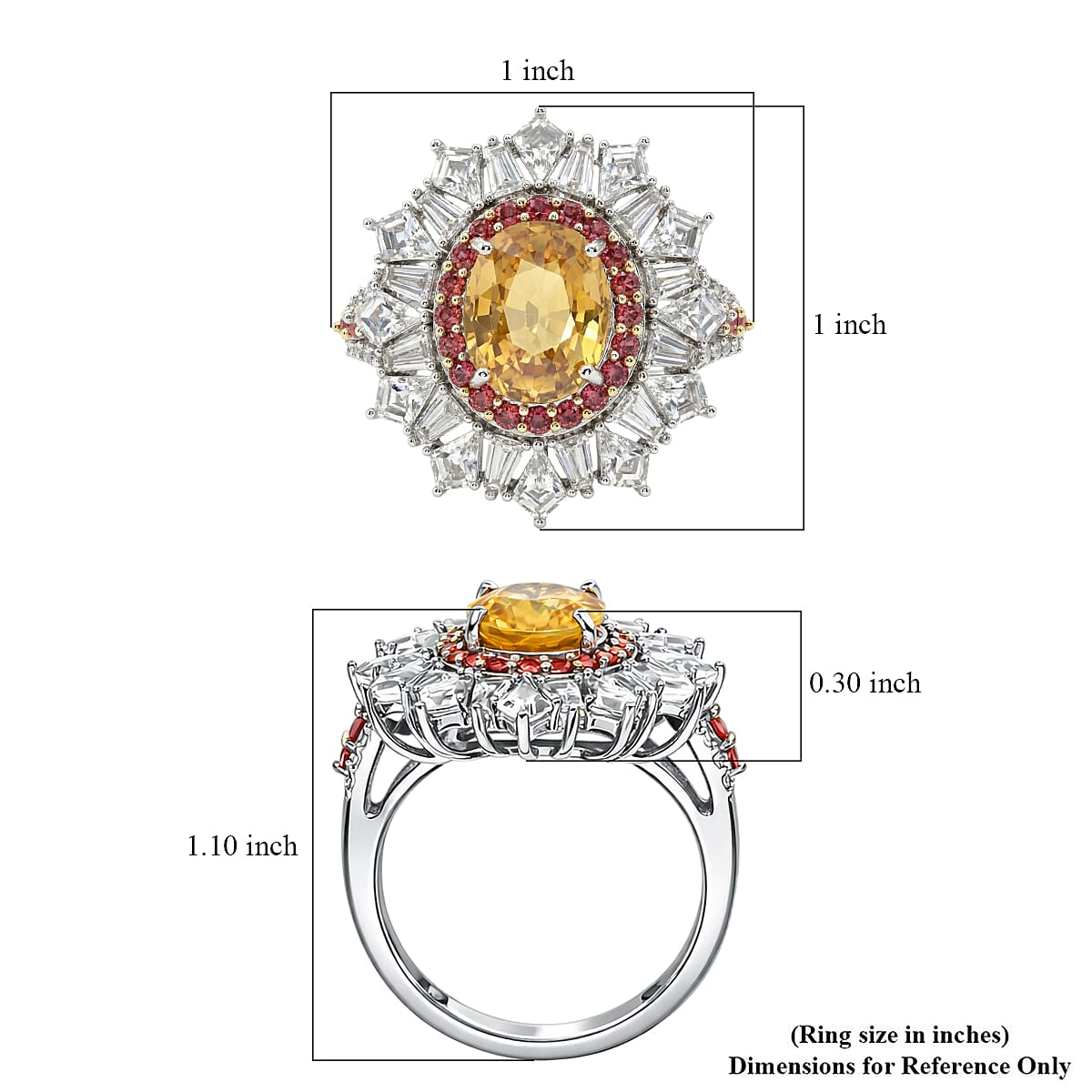 D'Joy Golden Zircon and Multi Gemstone 7.85 ctw Imperial Bloom Crown Ring in Rhodium Over Sterling Silver (Size 10.0)