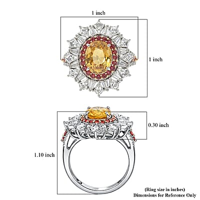 D'Joy Golden Zircon and Multi Gemstone 7.85 ctw Imperial Bloom Crown Ring in Rhodium Over Sterling Silver (Size 10.0)