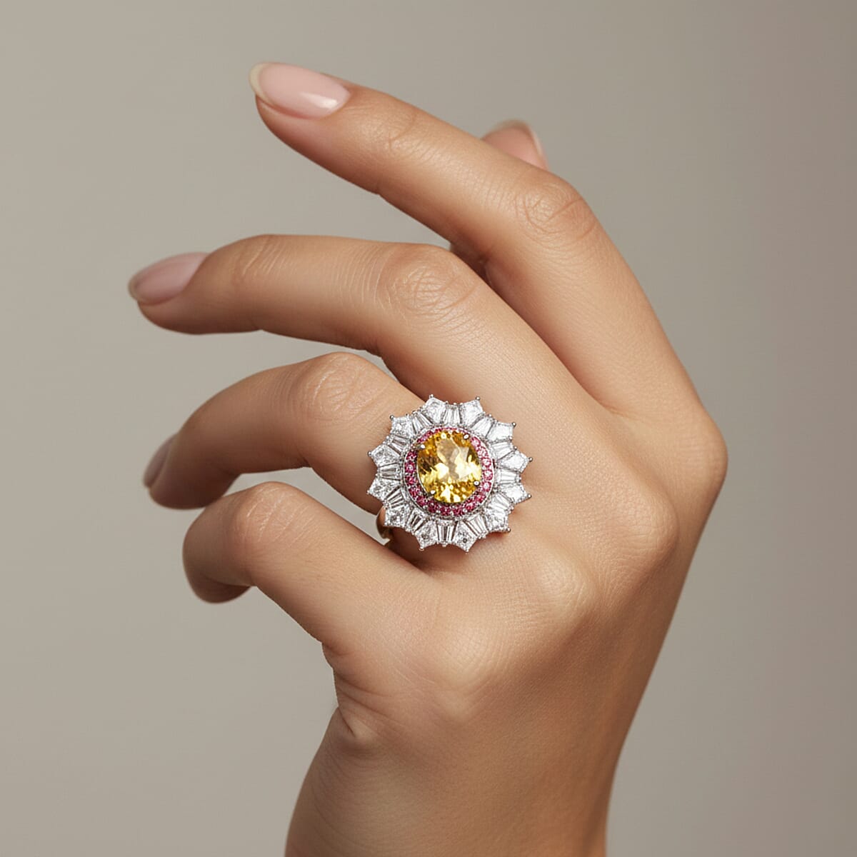 D'Joy Golden Zircon and Multi Gemstone 8.20 ctw Ring in Rhodium Over Sterling Silver (Size 8.0) image number 2