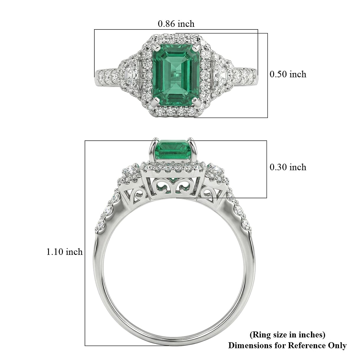 D'Joy Premium Kagem Zambian Emerald and Moissanite 2.20 ctw Crowned Heirloom Ring in Rhodium Over Sterling Silver (Size 5.0)