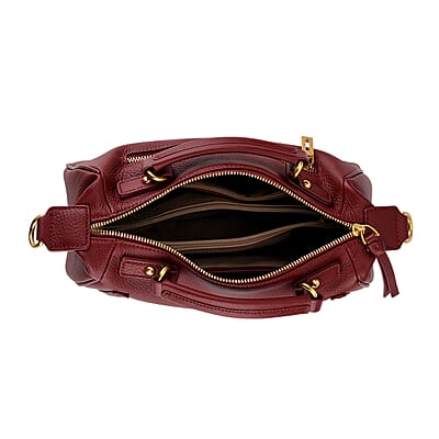 La Marey Burgundy Genuine Leather Crossbody Bag