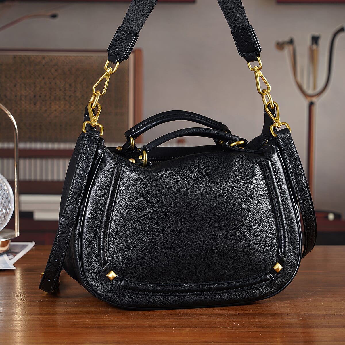 La Marey Black Genuine Leather Crossbody Bag image number 1