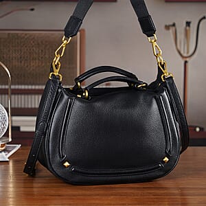 La Marey Black Genuine Leather Crossbody Bag