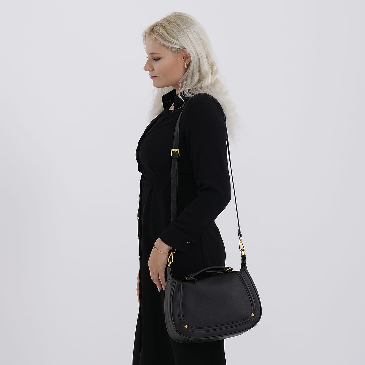 La Marey Black Genuine Leather Crossbody Bag image number 2