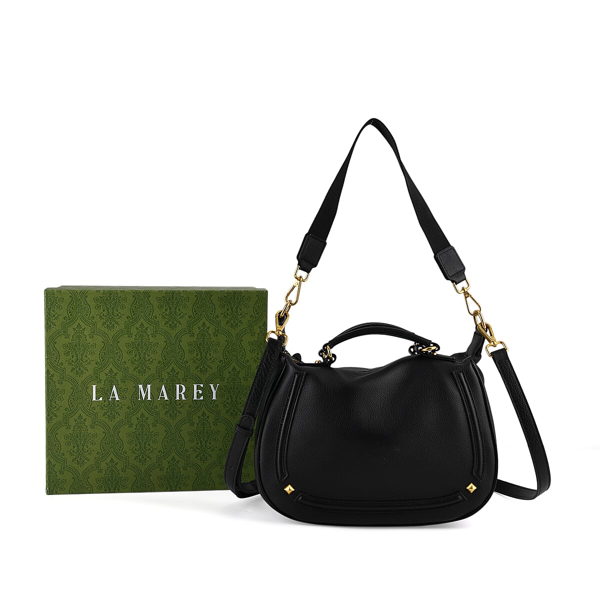 La Marey Black Genuine Leather Crossbody Bag image number 8