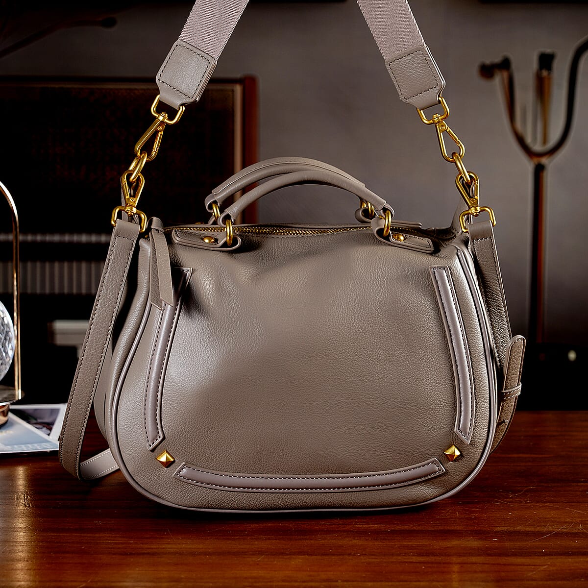 La Marey Grey Genuine Leather Crossbody Bag image number 1