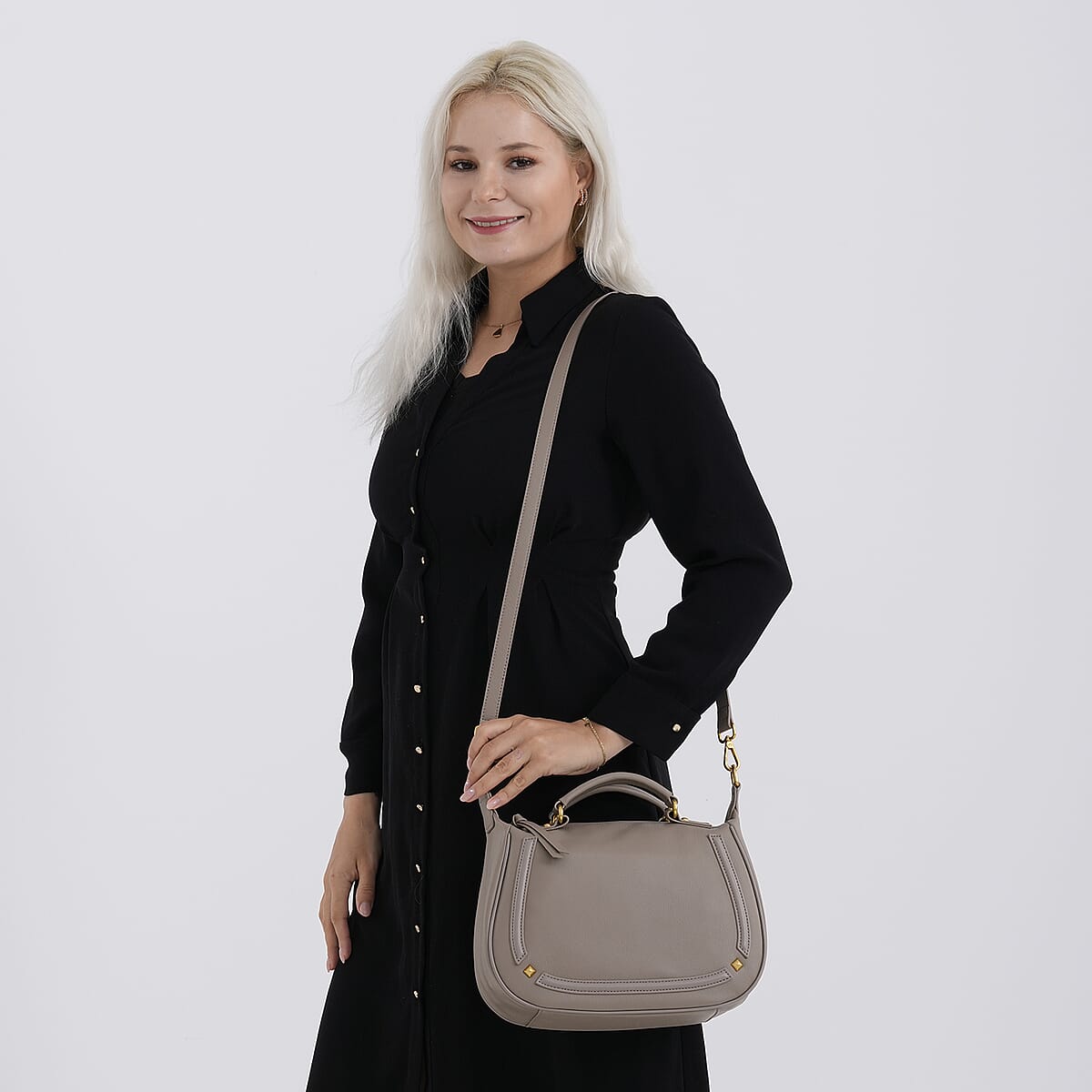 La Marey Grey Genuine Leather Crossbody Bag image number 2
