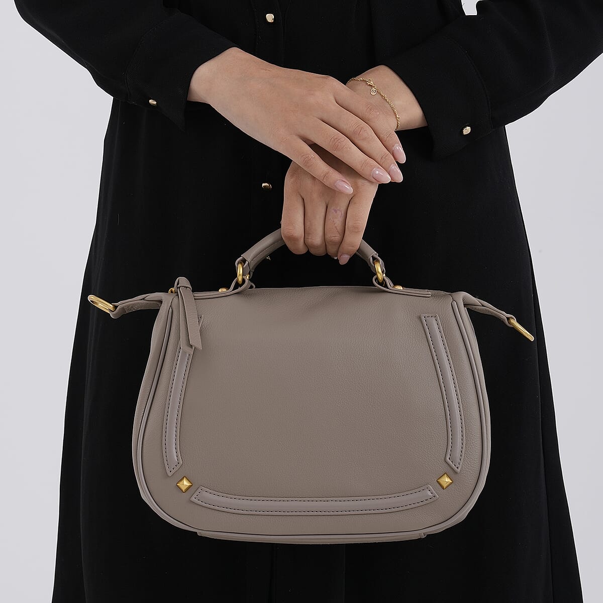La Marey Grey Genuine Leather Crossbody Bag image number 3