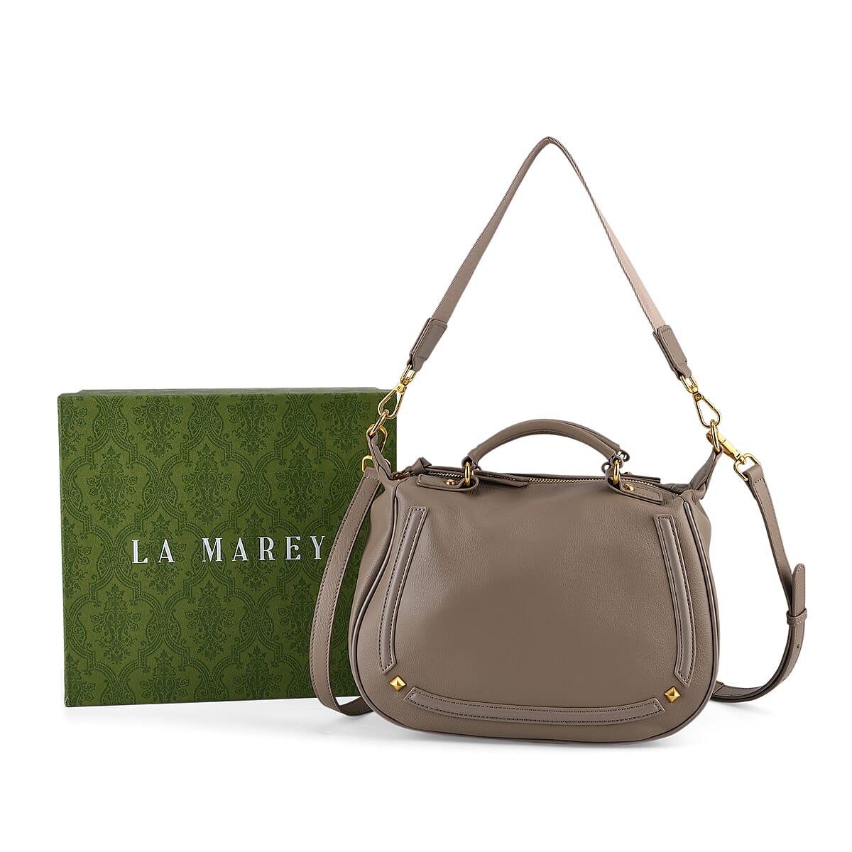 La Marey Grey Genuine Leather Crossbody Bag image number 8