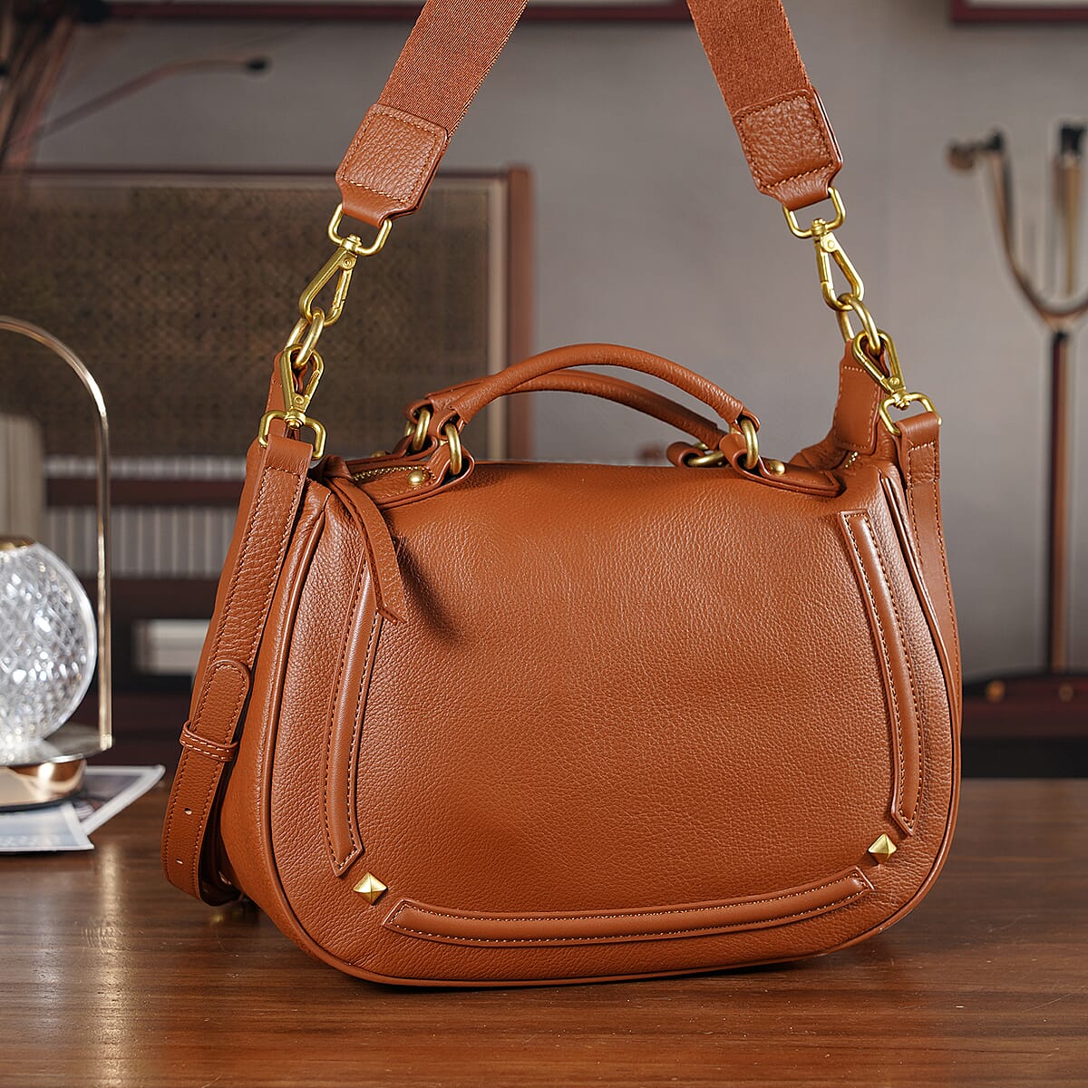 La Marey Tan Genuine Leather Crossbody Bag image number 1