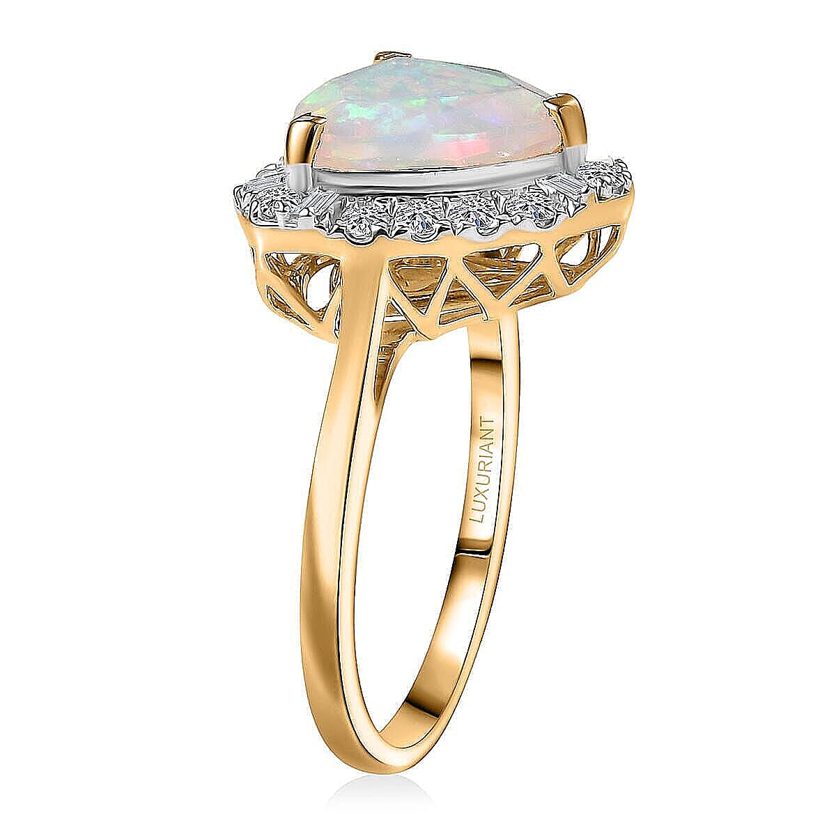 Doorbuster Certified & Appraised 10K Yellow Gold AAA Ethiopian Welo Opal, Luxuriant Diamond (G-H, SI) Ring (Size 10.0) 2.50 ctw image number 3