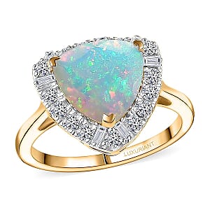 Doorbuster Certified & Appraised 10K Yellow Gold AAA Ethiopian Welo Opal, Luxuriant Diamond (G-H, SI) Ring (Size 10.0) 2.50 ctw