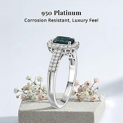 Certified and Appraised Rhapsody AAAA Monte Belo Indicolite, Diamond Ring in 950 Platinum 1.55 ctw (Size 5.0)