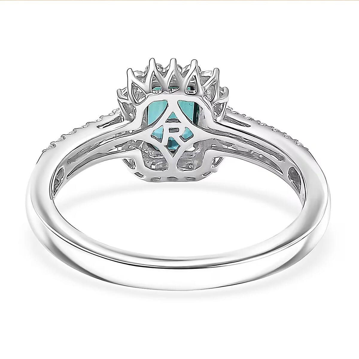 Certified and Appraised Rhapsody AAAA Monte Belo Indicolite, Diamond Ring in 950 Platinum 1.55 ctw (Size 10.5) image number 6