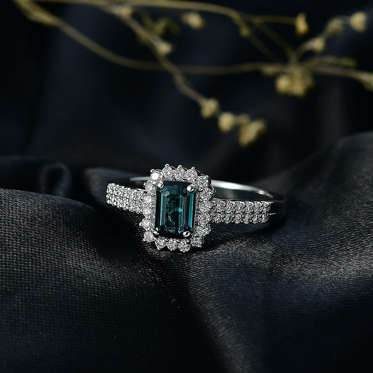 Certified & Appraised Rhapsody 950 Platinum AAAA Monte Belo Indicolite, Diamond (E-F, VS) (0.34 cts) Ring (Size 10.0) (5.55 g) 1.55 ctw image number 1