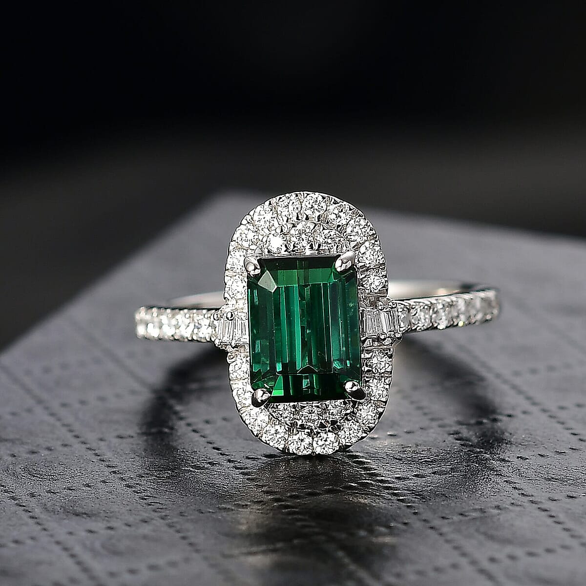 Certified & Appraised Rhapsody AAAA Pirineu Lagoon Tourmaline and Diamond E-F VS 2.33 ctw Ring in 950 Platinum (Size 10.0) 6.10 Grams image number 1