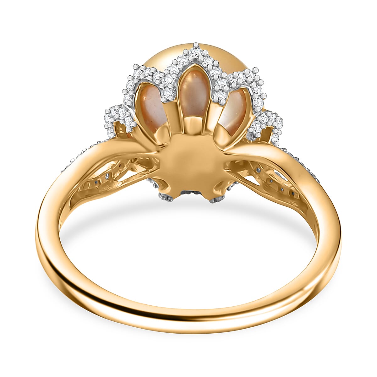 D'Joy South Sea Golden Cultured Pearl and White Zircon 1.10 ctw Sunbeam Loop Ring in 18K Vermeil Yellow Gold Over Sterling Silver (Size 6.0) image number 4