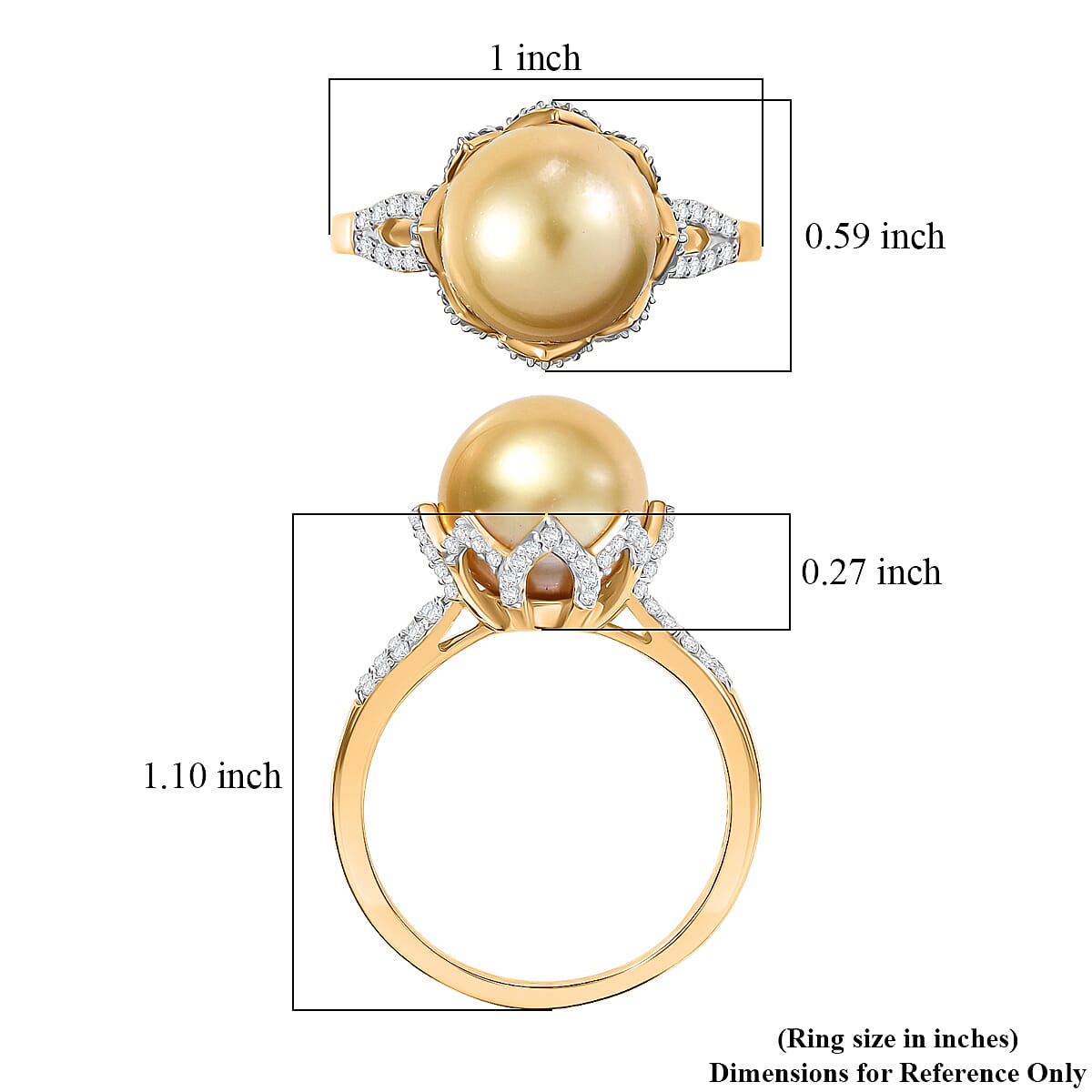 D'Joy South Sea Golden Cultured Pearl and White Zircon 1.10 ctw Sunbeam Loop Ring in 18K Vermeil Yellow Gold Over Sterling Silver (Size 6.0) image number 5