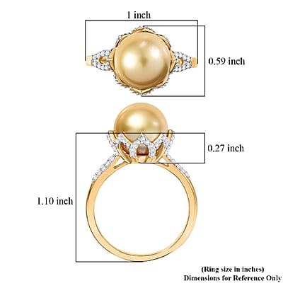 D'Joy South Sea Golden Cultured Pearl and White Zircon 1.10 ctw Sunbeam Loop Ring in 18K Vermeil Yellow Gold Over Sterling Silver (Size 7.0)