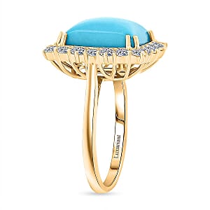  Certified & Appraised AAA Sleeping Beauty Turquoise and Luxuriant Lab Grown Diamond E-F VS 7.50 ctw Ring in 10K Yellow Gold (Size 12.0) 4.49 Grams