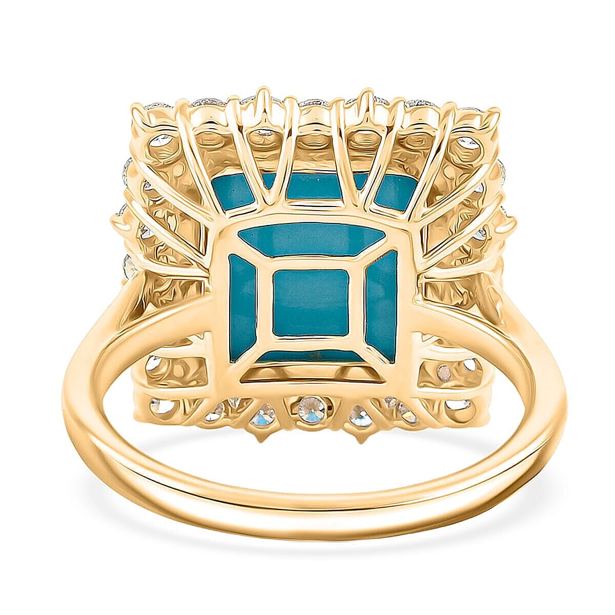 Certified & Appraised AAA Sleeping Beauty Turquoise and Luxuriant Lab Grown Diamond E-F VS 7.50 ctw Ring in 10K Yellow Gold (Size 12.0) 4.49 Grams image number 4