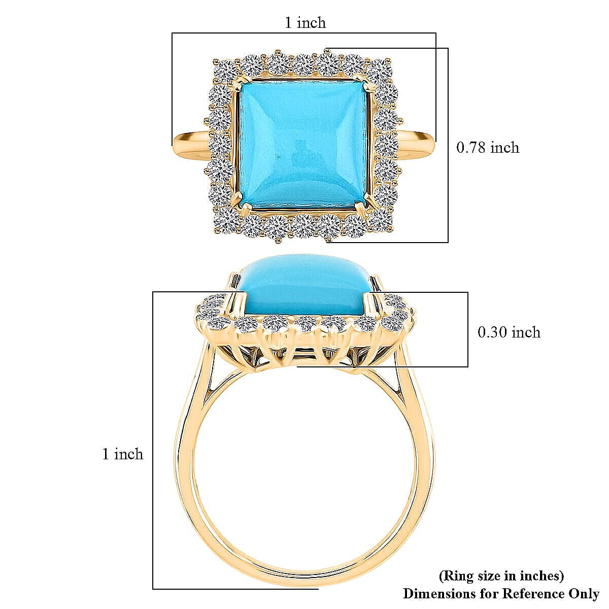  Certified & Appraised AAA Sleeping Beauty Turquoise and Luxuriant Lab Grown Diamond E-F VS 7.50 ctw Ring in 10K Yellow Gold (Size 12.0) 4.49 Grams image number 5