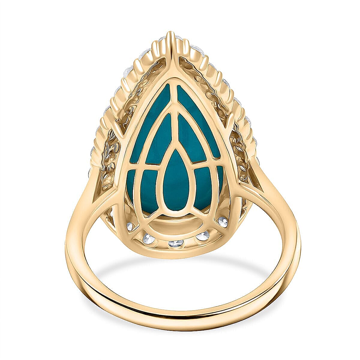 Certified & Appraised AAA Sleeping Beauty Turquoise and Luxuriant Lab Grown Diamond E-F VS 7.36 ctw Ring in 10K Yellow Gold (Size 10.5) 4.06 Grams image number 3