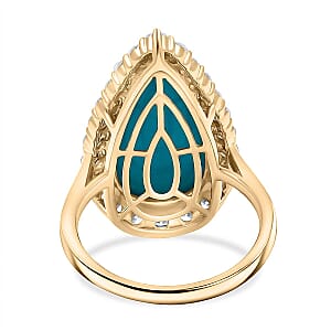 Certified & Appraised AAA Sleeping Beauty Turquoise and Luxuriant Lab Grown Diamond E-F VS 7.36 ctw Ring in 10K Yellow Gold (Size 11.0) 4.06 Grams