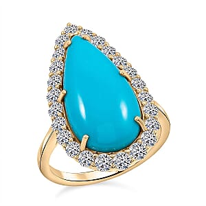 Certified & Appraised AAA Sleeping Beauty Turquoise and Luxuriant Lab Grown Diamond E-F VS 7.36 ctw Ring in 10K Yellow Gold (Size 12.0) 4.06 Grams