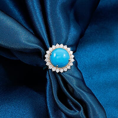 Certified & Appraised AAA Sleeping Beauty Turquoise, Lab Grown Diamond Ring in 10K Yellow Gold 6.35 ctw (Size 11.0)