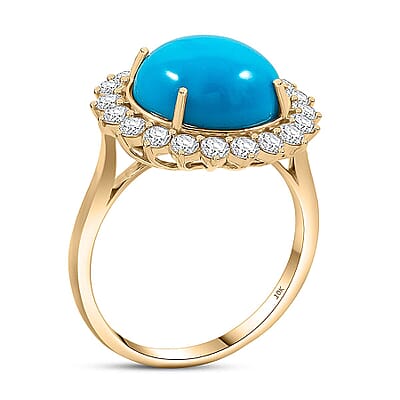 Certified & Appraised AAA Sleeping Beauty Turquoise, Lab Grown Diamond Ring in 10K Yellow Gold 6.35 ctw (Size 12.0)