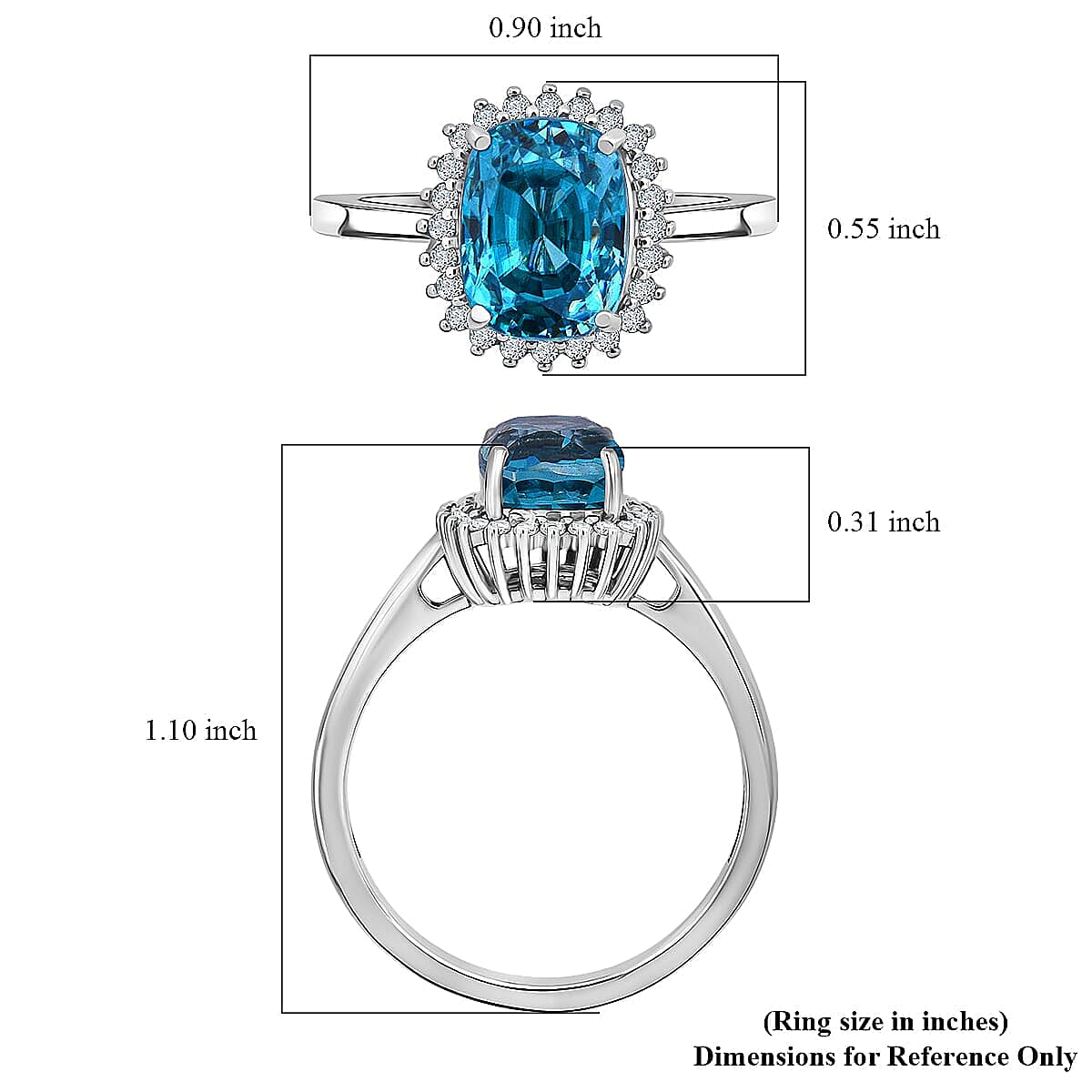 Luxoro AAAA Cambodian Blue Zircon and Diamond I2 5.10 ctw Aura Ring in 10K White Gold (Size 9.5) image number 5