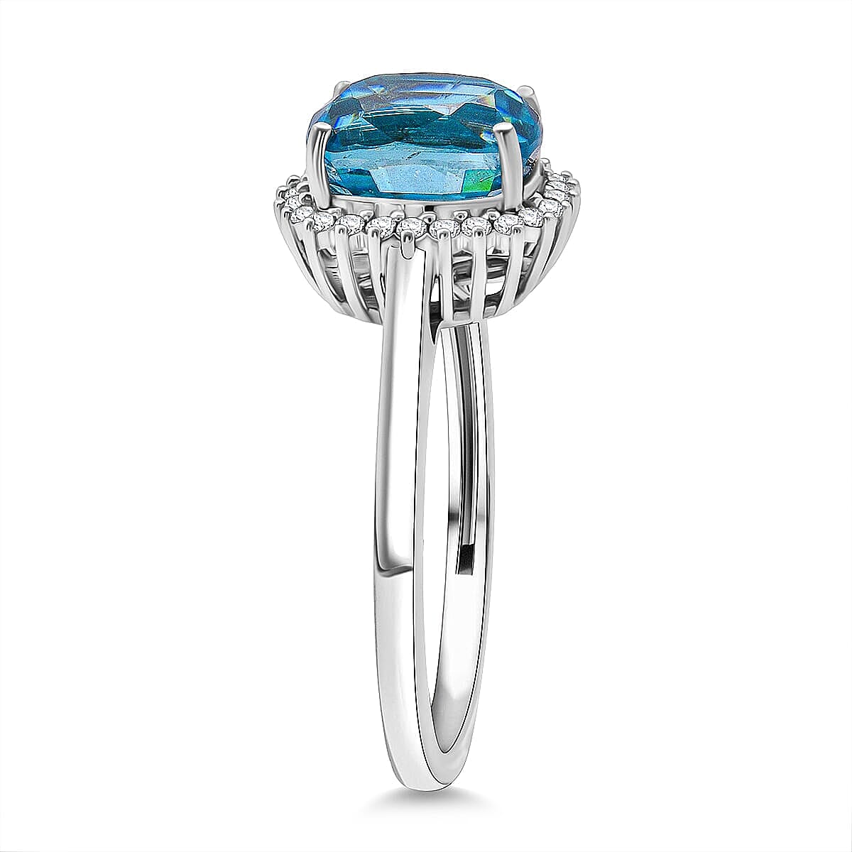 Luxoro AAAA Cambodian Blue Zircon and Diamond I2 5.10 ctw Aura Ring in 10K White Gold (Size 10.0) image number 3