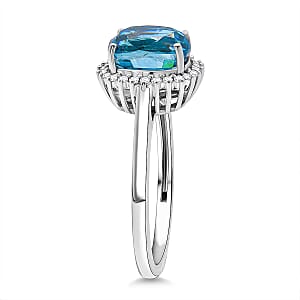 Luxoro AAAA Cambodian Blue Zircon and Diamond I2 5.10 ctw Aura Ring in 10K White Gold (Size 10.5)