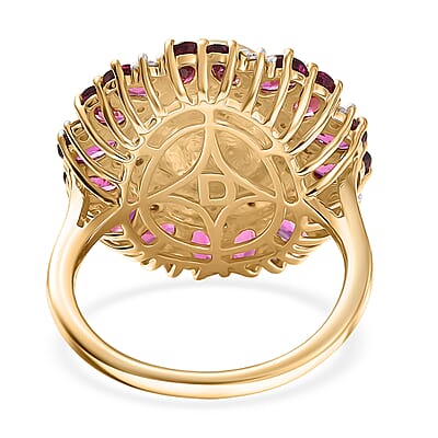 D'Joy South Sea Golden Cultured Pearl and Multi Gemstone 5.50 ctw Royal Bloom Ring in 18K Vermeil Yellow Gold Over Sterling Silver (Size 10.0)