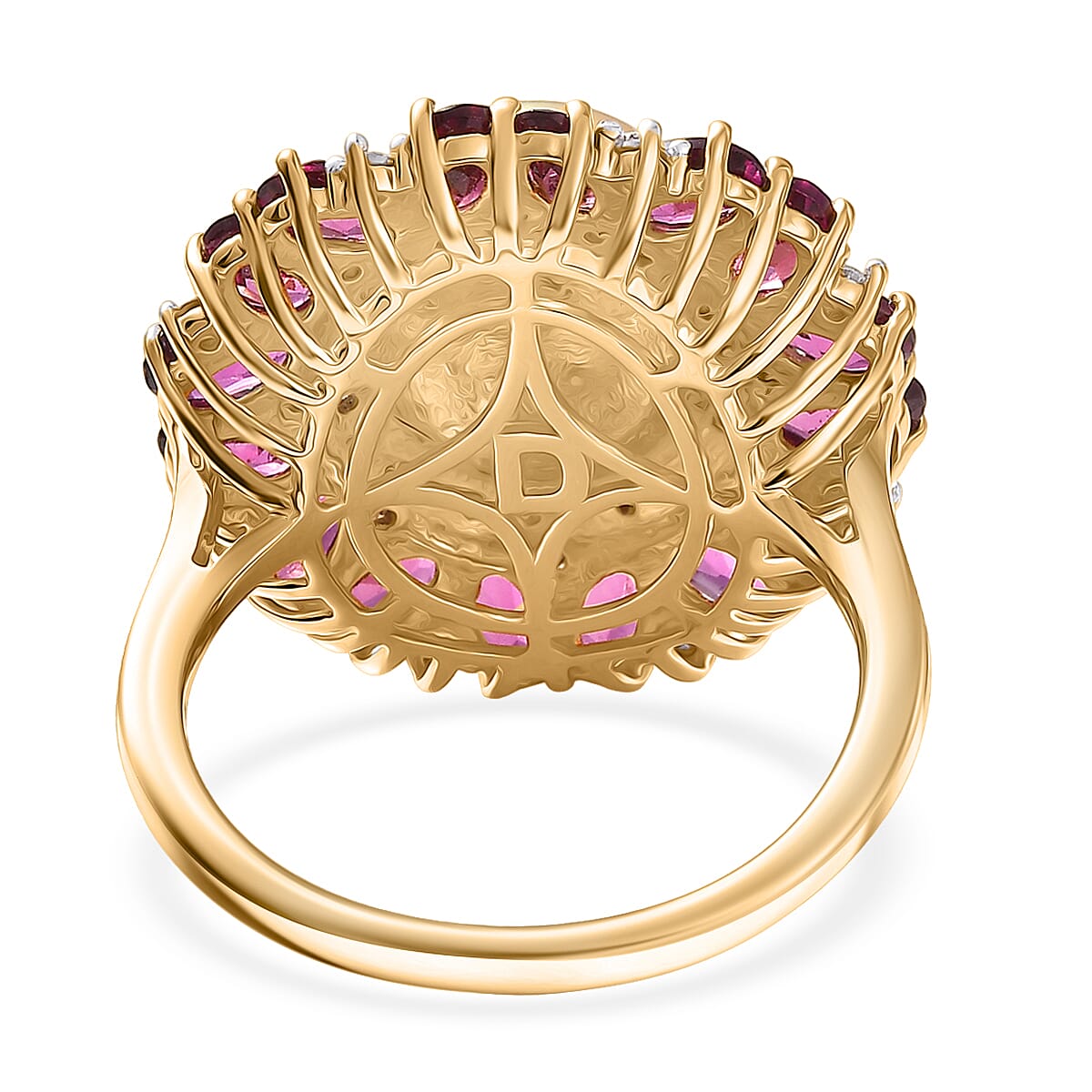 D'Joy South Sea Golden Cultured Pearl and Multi Gemstone 5.50 ctw Royal Bloom Ring in 18K Vermeil Yellow Gold Over Sterling Silver (Size 9.0)