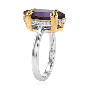 Premium Lusaka Amethyst and Luxuriant Lab Grown Diamond G-H SI 3.65 ctw Petal Solitaire Ring in 18K Vermeil YG and Rhodium Over Sterling Silver (Size 10.0)