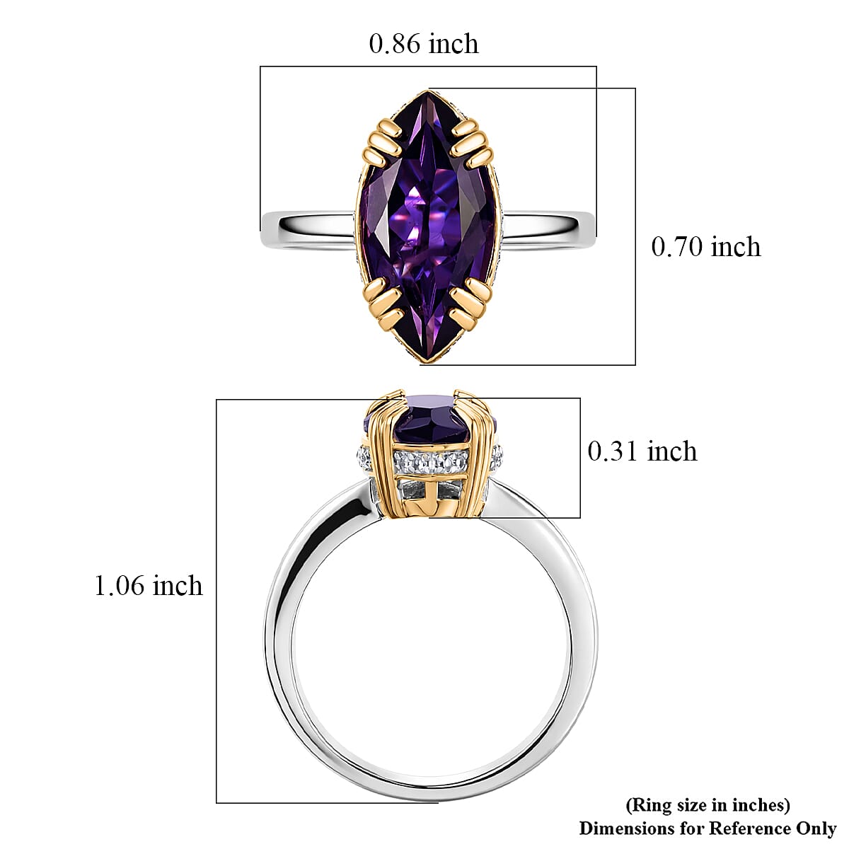 Premium Lusaka Amethyst and Luxuriant Lab Grown Diamond G-H SI 3.65 ctw Petal Solitaire Ring in 18K Vermeil YG and Rhodium Over Sterling Silver (Size 10.0) image number 5